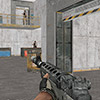 A picture of a man holding a gun, surrounded by enemies.